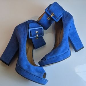 Blue peep toe heels